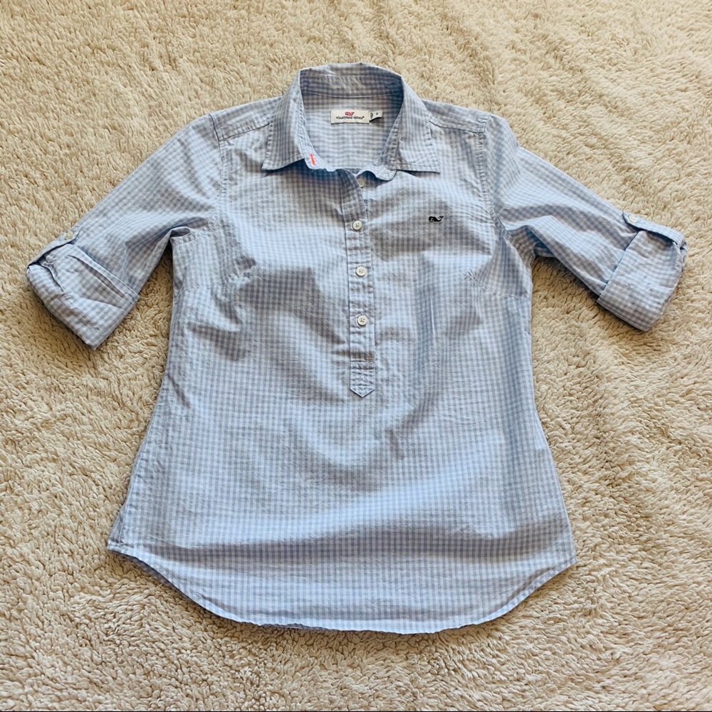 Vineyard Vines light blue gingham button up 2
